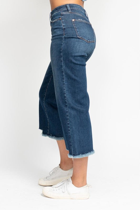 Judy Blue HW Button Fly Destroy Hem Crop Wide