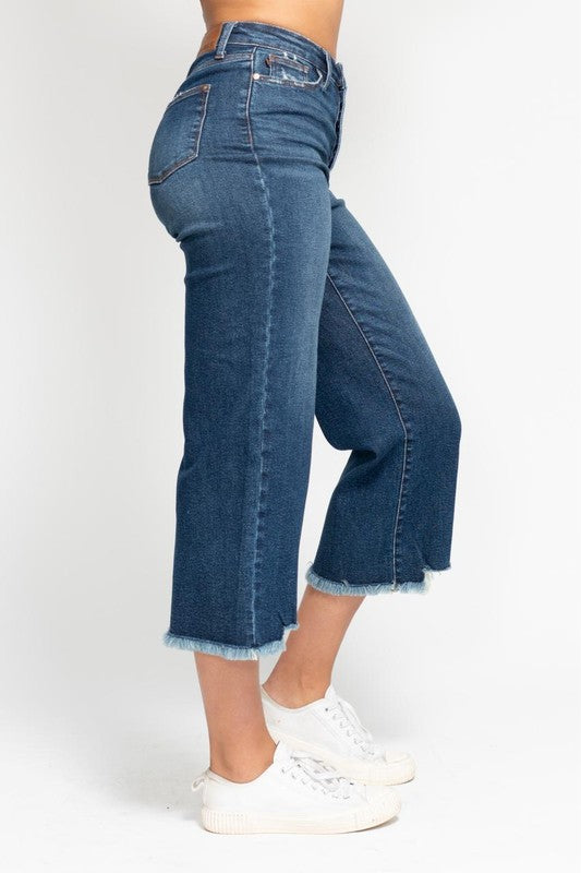 Judy Blue HW Button Fly Destroy Hem Crop Wide