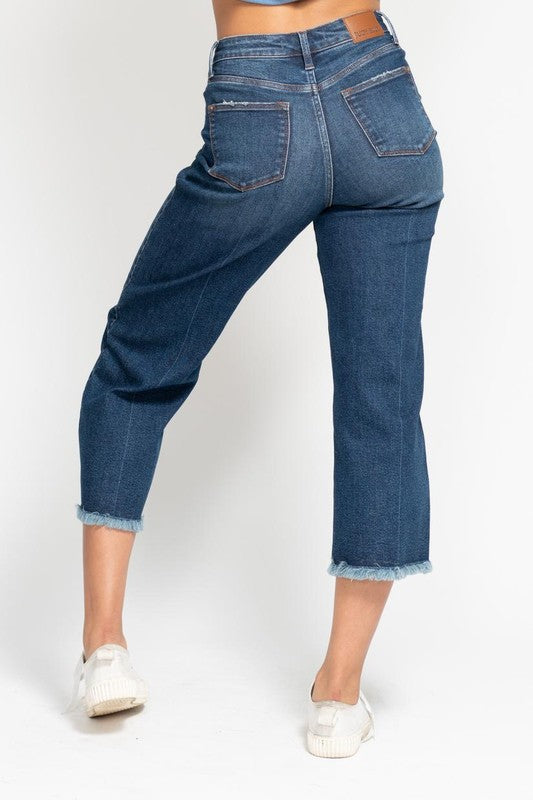 Judy Blue HW Button Fly Destroy Hem Crop Wide