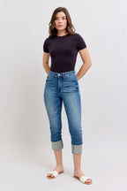 Judy Blue HW Tummy Control Back Shield Pkts & Cuff Capri