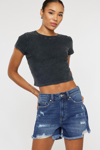 KAN KAN HIGH RISE NO STITCH FRAYED HEM SHORTS