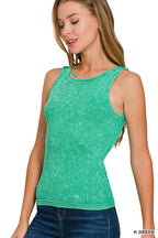 ZENANA 2 WAY NECKLINE WASHED RIBBED SEAMLESS TANK TOP
