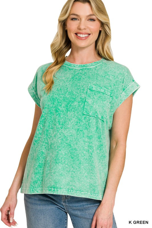 Halo Snow Washed Cuffed Short Sleeve Pocket Tee