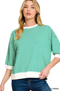 Striped Contrast Trim Rib Banded Top