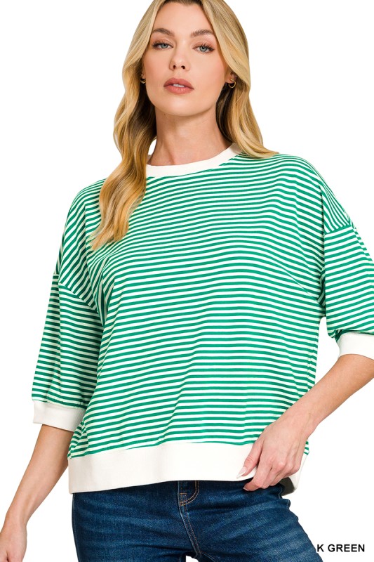 Striped Contrast Trim Rib Banded Top
