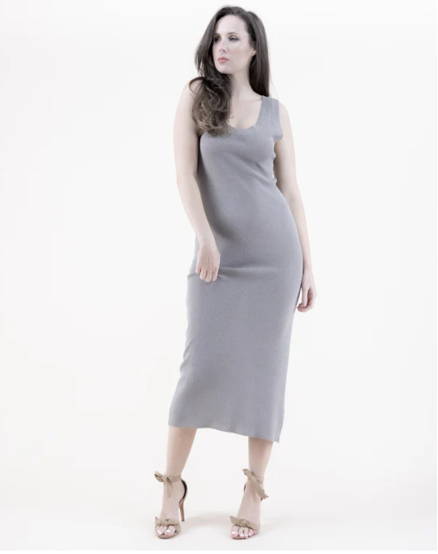 Neutral Sleeveless Dress Small Mesh Stitch Knit Dress