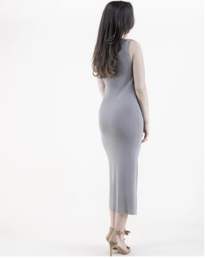 Neutral Sleeveless Dress Small Mesh Stitch Knit Dress