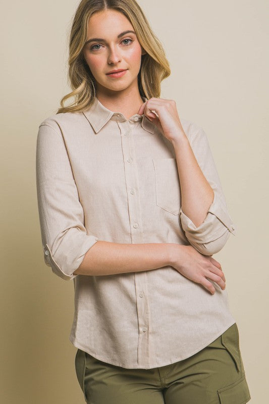 Linen Button Front Classic Shirt