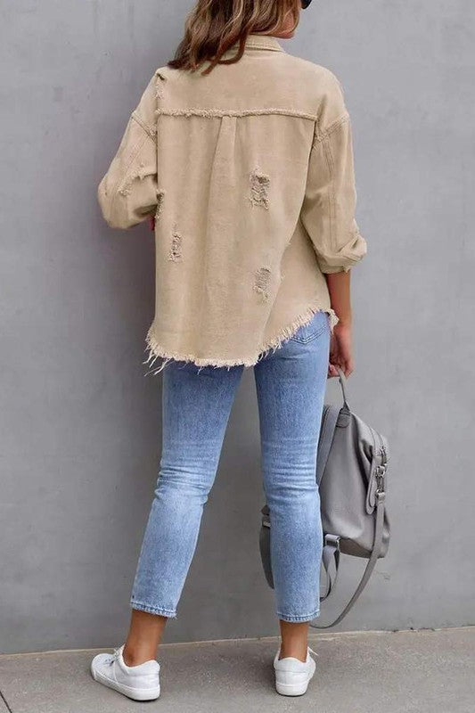 RAW HEM POCKET DESIGN DENIM COAT
