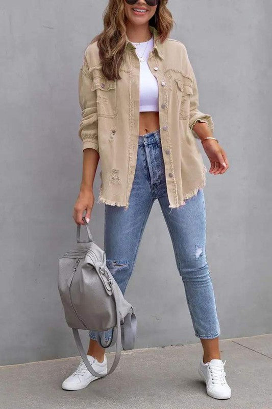 RAW HEM POCKET DESIGN DENIM COAT