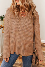 Open Knit V Neck Sweater