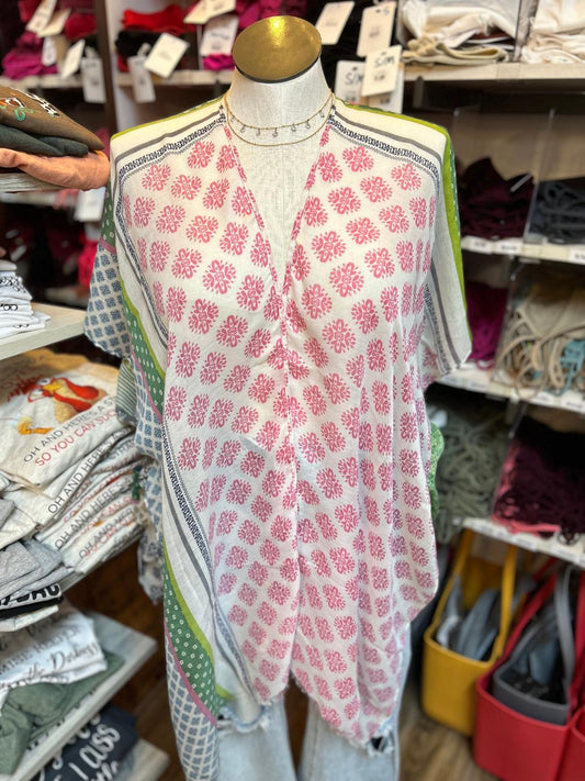 Pink Gray Patterned Kimono