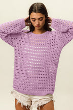 ROUND NECK OPEN KNIT SWEATER TOP