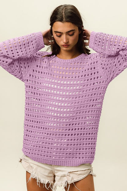 ROUND NECK OPEN KNIT SWEATER TOP