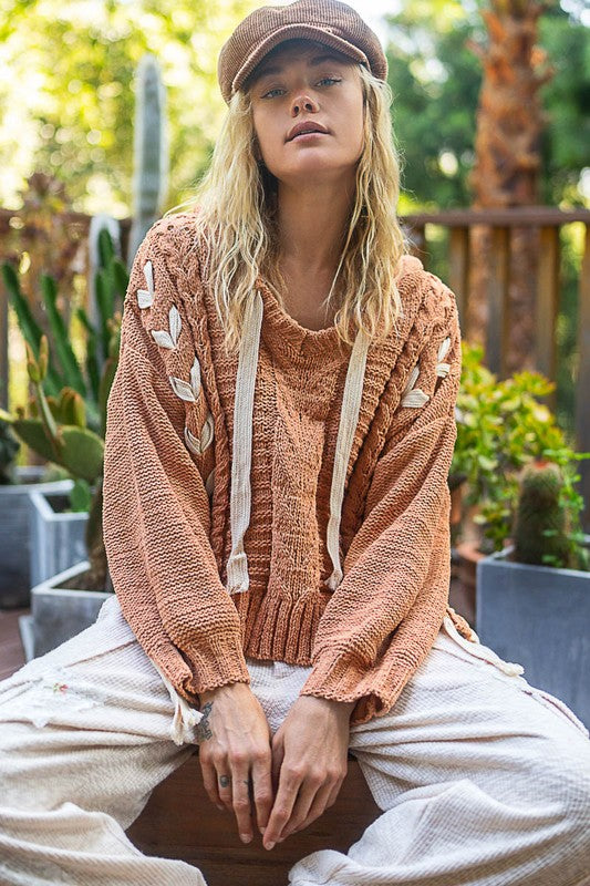 V-neck balloon sleeve tie detail solid Sweater