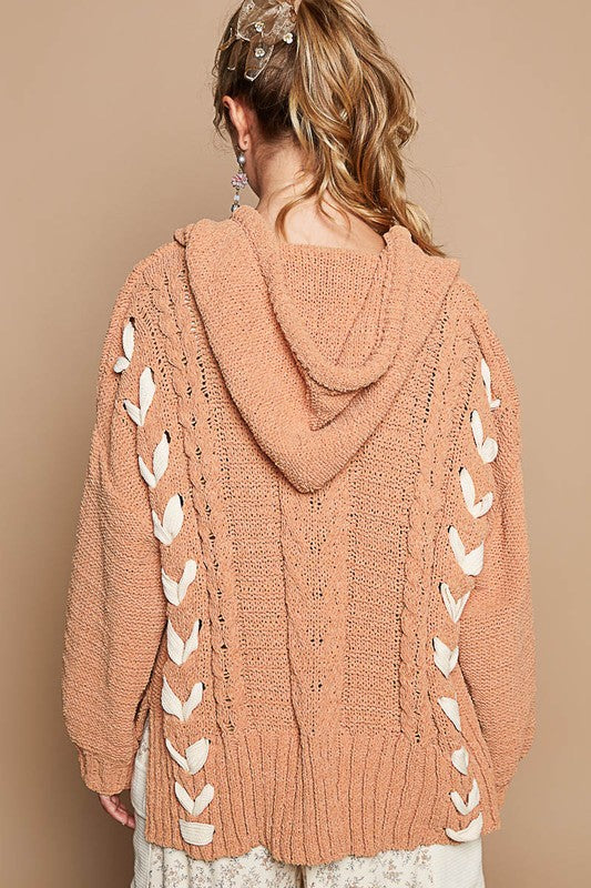 V-neck balloon sleeve tie detail solid Sweater