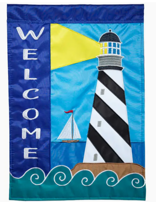 Lighthouse Welcome Nautical Large House Flag Double Applique