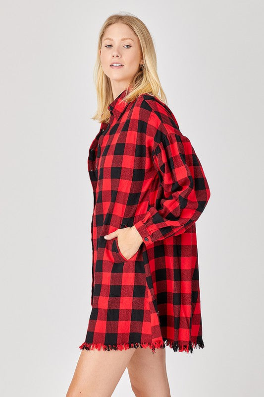 Just Checkin Long Red and Black  Flannel