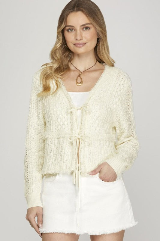 Emmie Long Sleeve Sweater Cardigan With Front Ties
