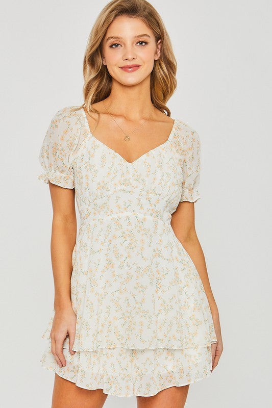 Love Tree Floral Short Sleeve Tied Waist Romper
