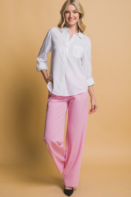 Roll-Up Sleeve Linen-Blend Shirt