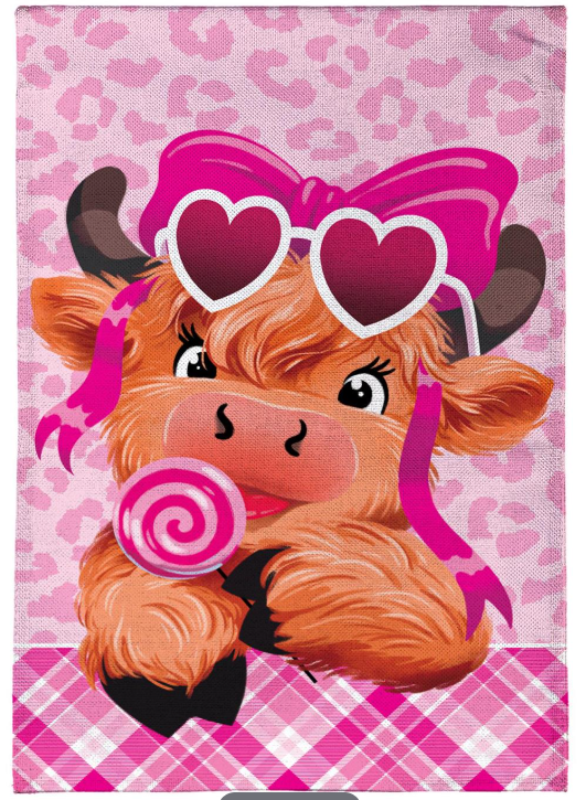 Lovely Laverne The Highland Cow Burlap Flag