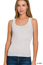 ZENANA 2 WAY NECKLINE WASHED RIBBED SEAMLESS TANK TOP