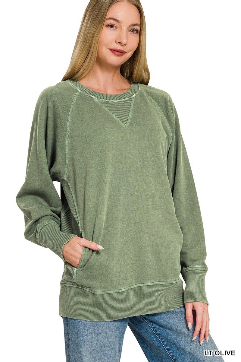 PIGMENT DYED FRENCH TERRY PULLOVER WITH POCKETS