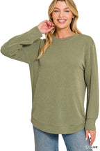 Raised Rib Round Neck Long Sleeve Top