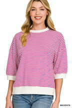Striped Contrast Trim Rib Banded Top