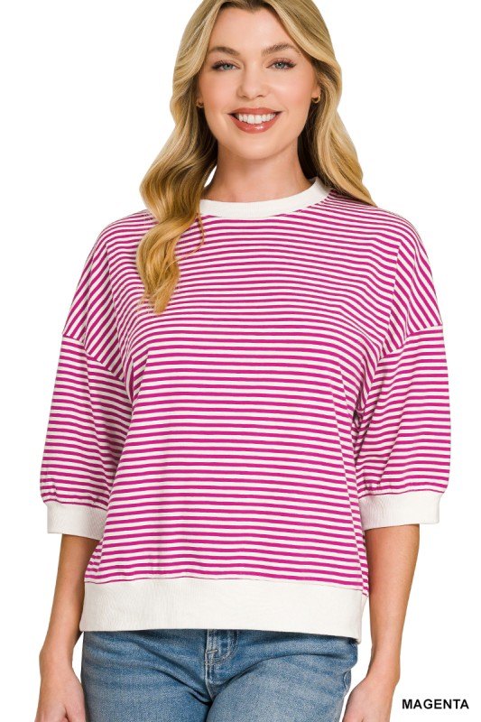 Striped Contrast Trim Rib Banded Top