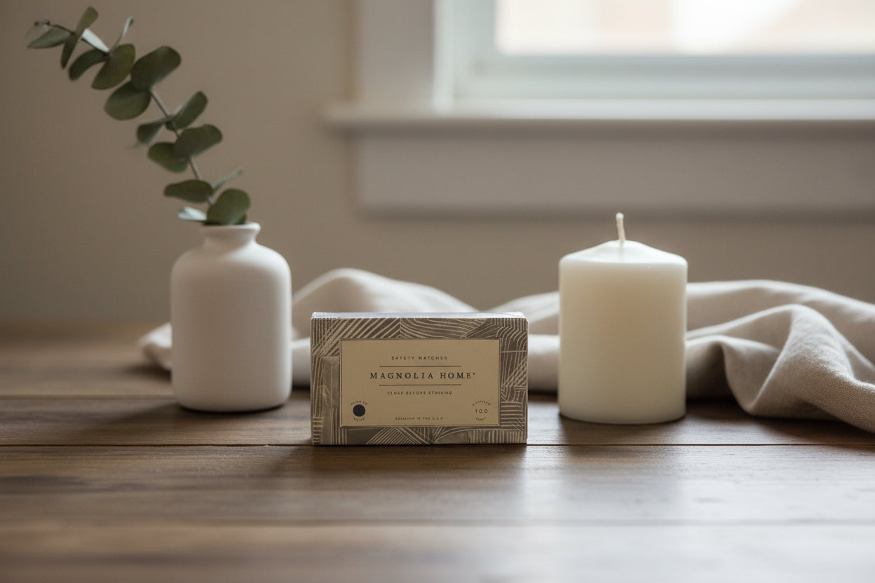 Magnolia Home product packaging on a wooden surface