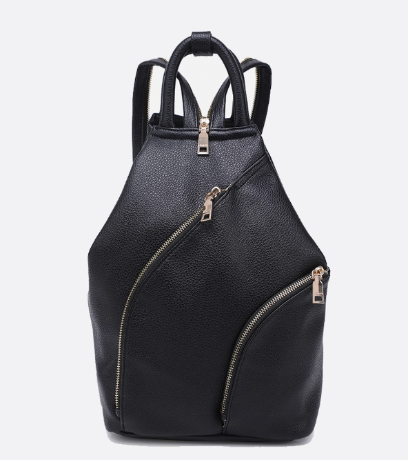 Maura Diagonal Zipper Backpack - Black