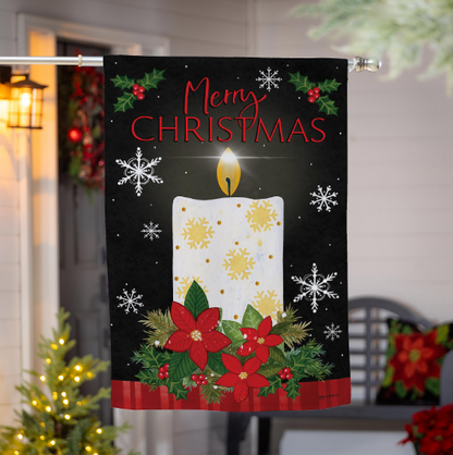 Merry Christmas Candle Burlap House Flag