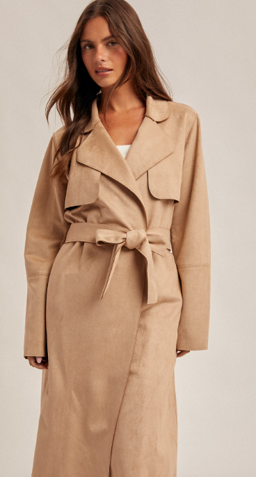 Microsuede Belted Trench Coat