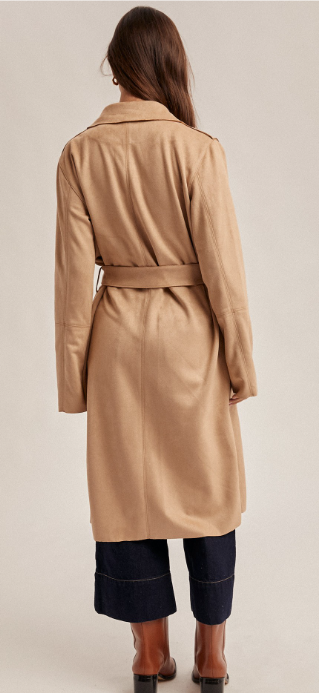 Microsuede Belted Trench Coat