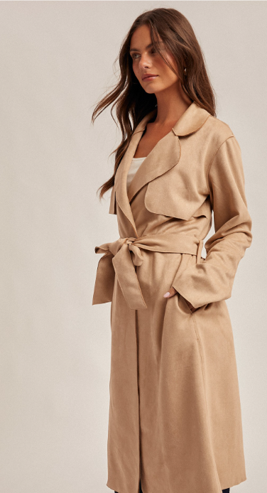 Microsuede Belted Trench Coat