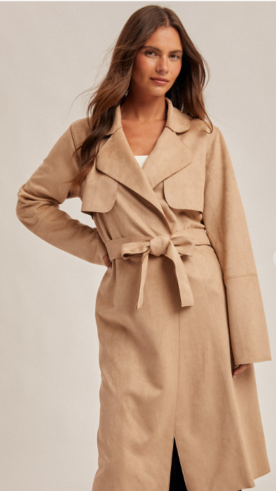 Microsuede Belted Trench Coat
