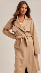 Microsuede Belted Trench Coat