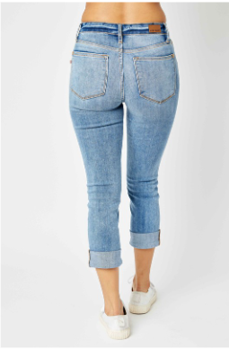 Judy Blue Mid-MR Cuffed Skinny Capri