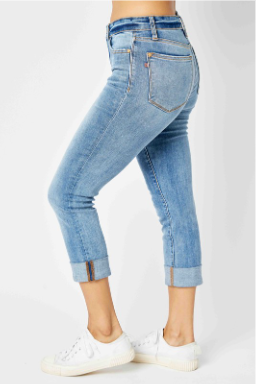 Judy Blue Mid-MR Cuffed Skinny Capri