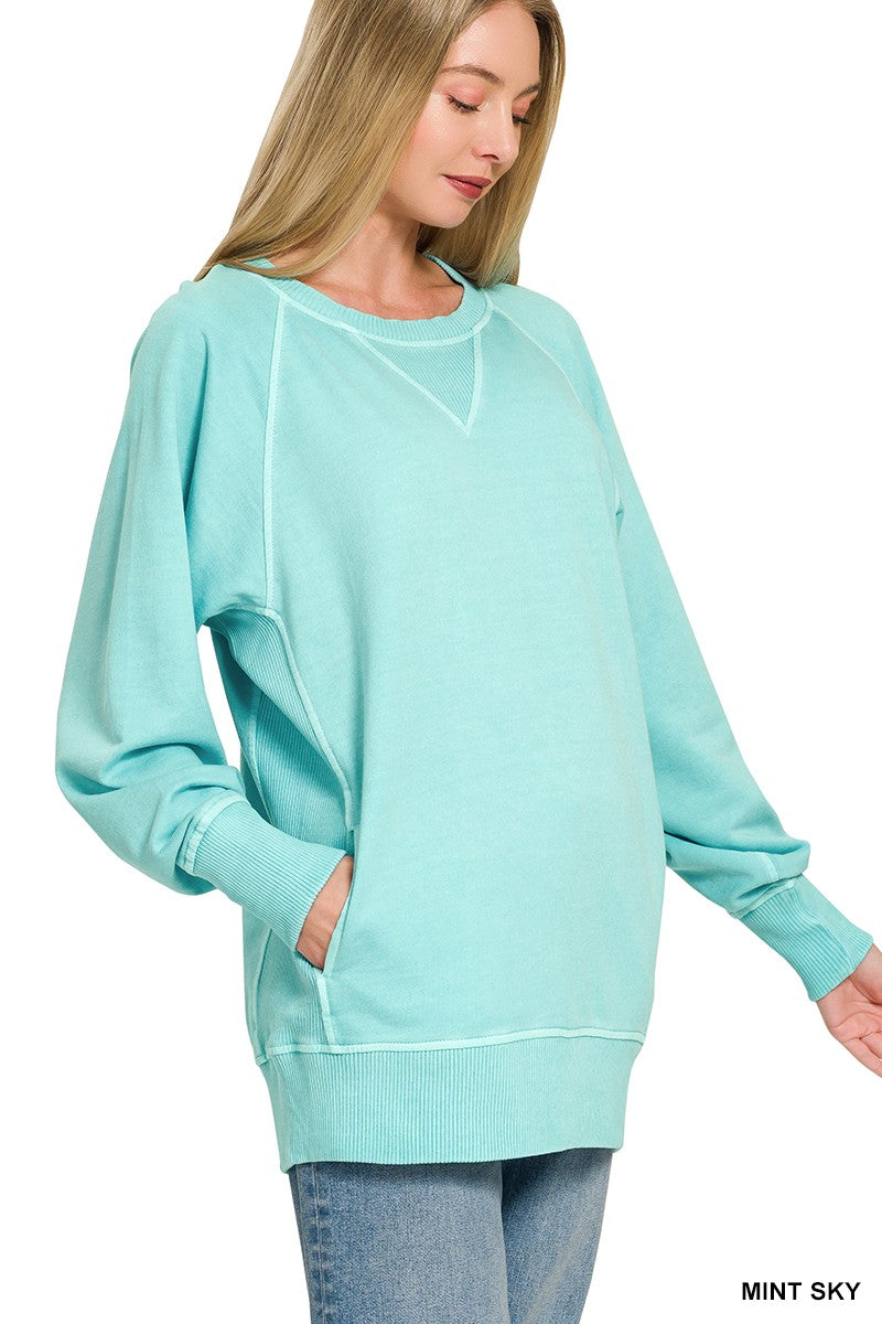 PIGMENT DYED FRENCH TERRY PULLOVER WITH POCKETS