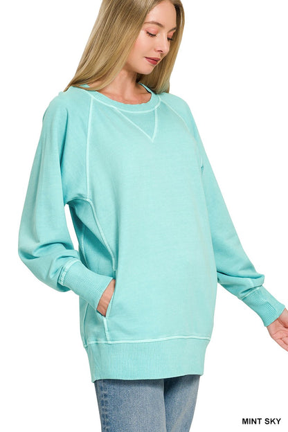 PIGMENT DYED FRENCH TERRY PULLOVER WITH POCKETS