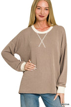 Raised Rib Round Neck Pullover
