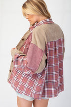 PLAID MIX CORDUROY BUTTON DOWN SHACKET