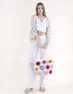 Hand Knitted Crochet Daisy Tote Bag Multi Color