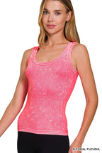 ZENANA 2 WAY NECKLINE WASHED RIBBED SEAMLESS TANK TOP