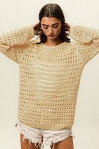 ROUND NECK OPEN KNIT SWEATER TOP