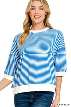 Striped Contrast Trim Rib Banded Top