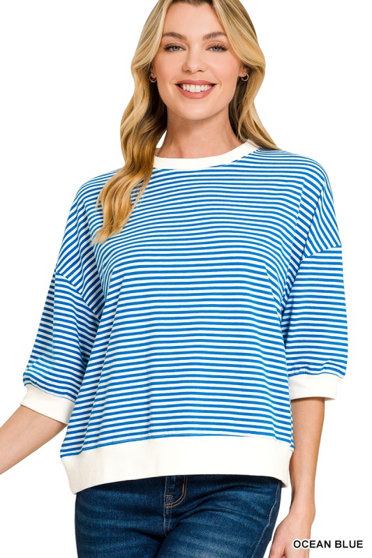Striped Contrast Trim Rib Banded Top